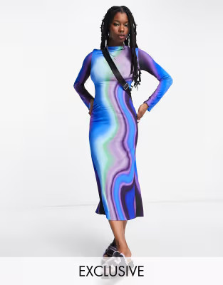 COLLUSION ombre stripe long sleeved midi dress in blue | ASOS (Global)