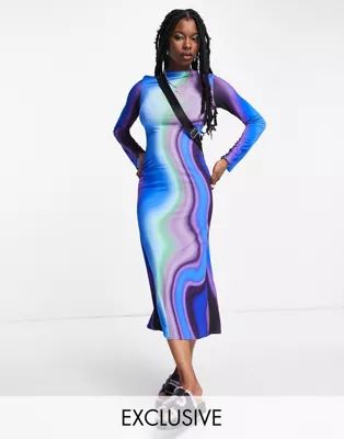 COLLUSION ombre stripe long sleeved midi dress in blue | ASOS (Global)