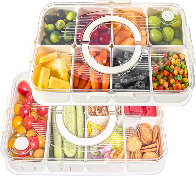 LUXEAR 2Pack 8-Compartment Snackle Box - Airtight Leakproof Divided Food Tray with Lid & Handle, ... | Amazon (US)