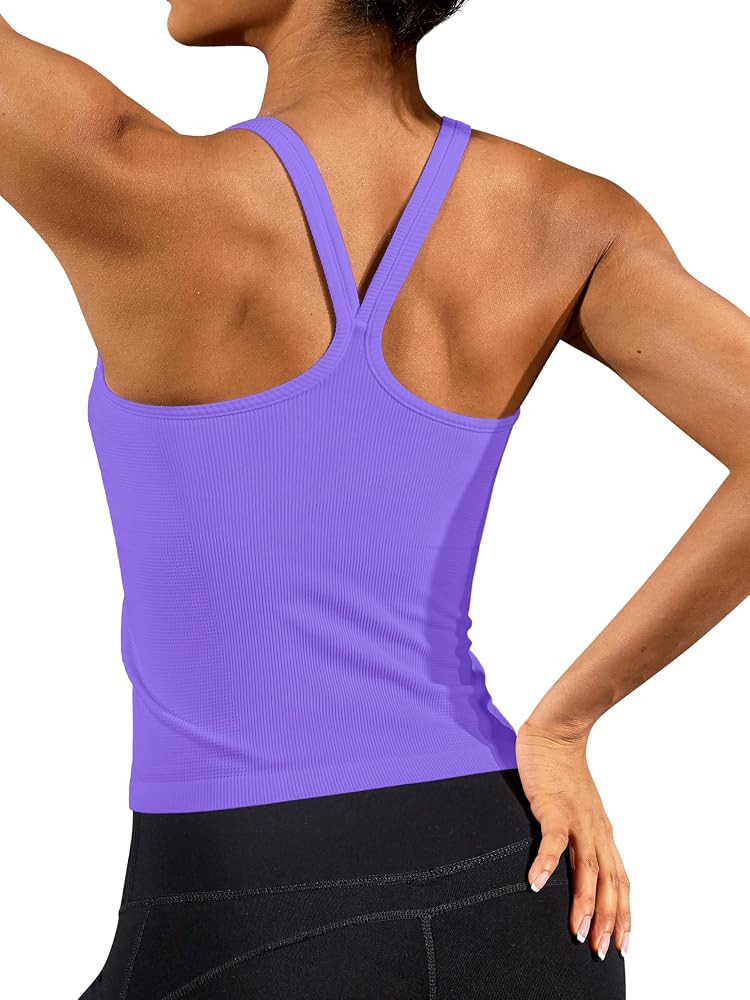 ATTRACO Ribflex Women's Workout Tank Top Built in Bra Ribbed Workout Top | Amazon (US)
