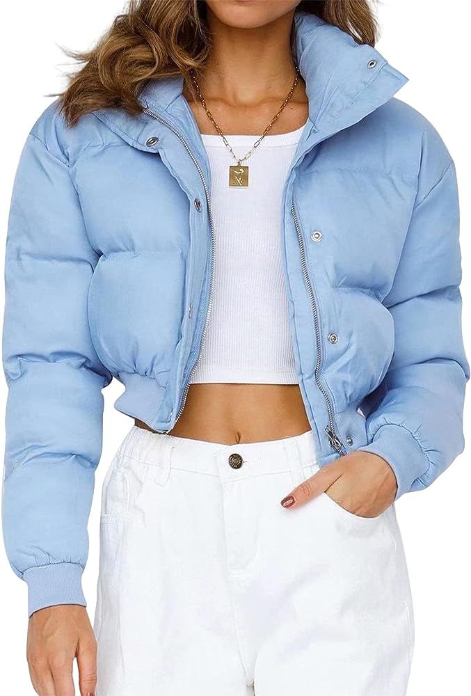 Gihuo Women' s Cropped Puffer Jacket Padded Long Sleeve Bubble Coats Winter Warm Puffy Outerwear | Amazon (US)