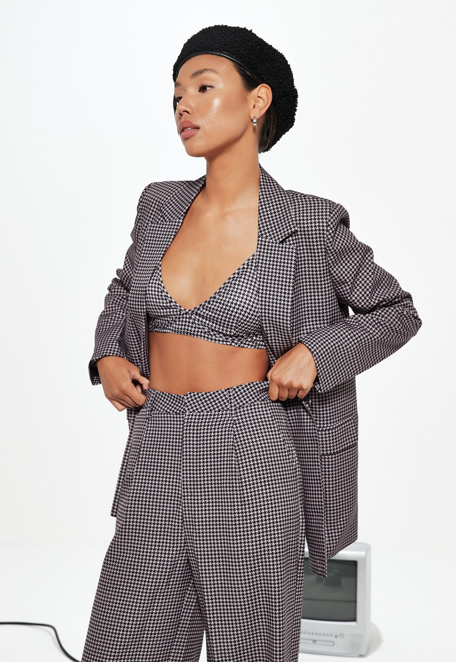 Missguided - Pink Co Ord Houndstooth Tailored Blazer | Missguided (US & CA)