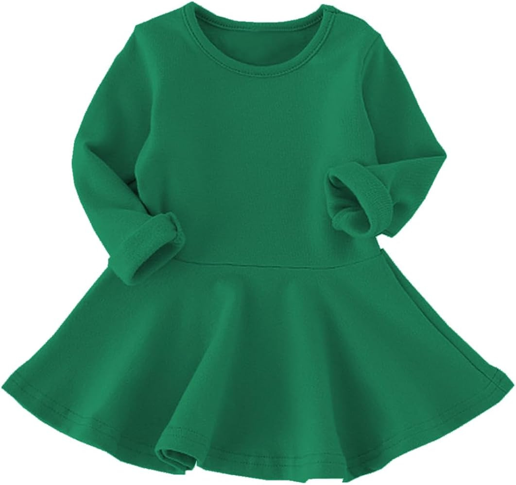 Toddler Baby Girls Long Sleeve Cotton Dress Solid Ruffle Tops | Amazon (US)