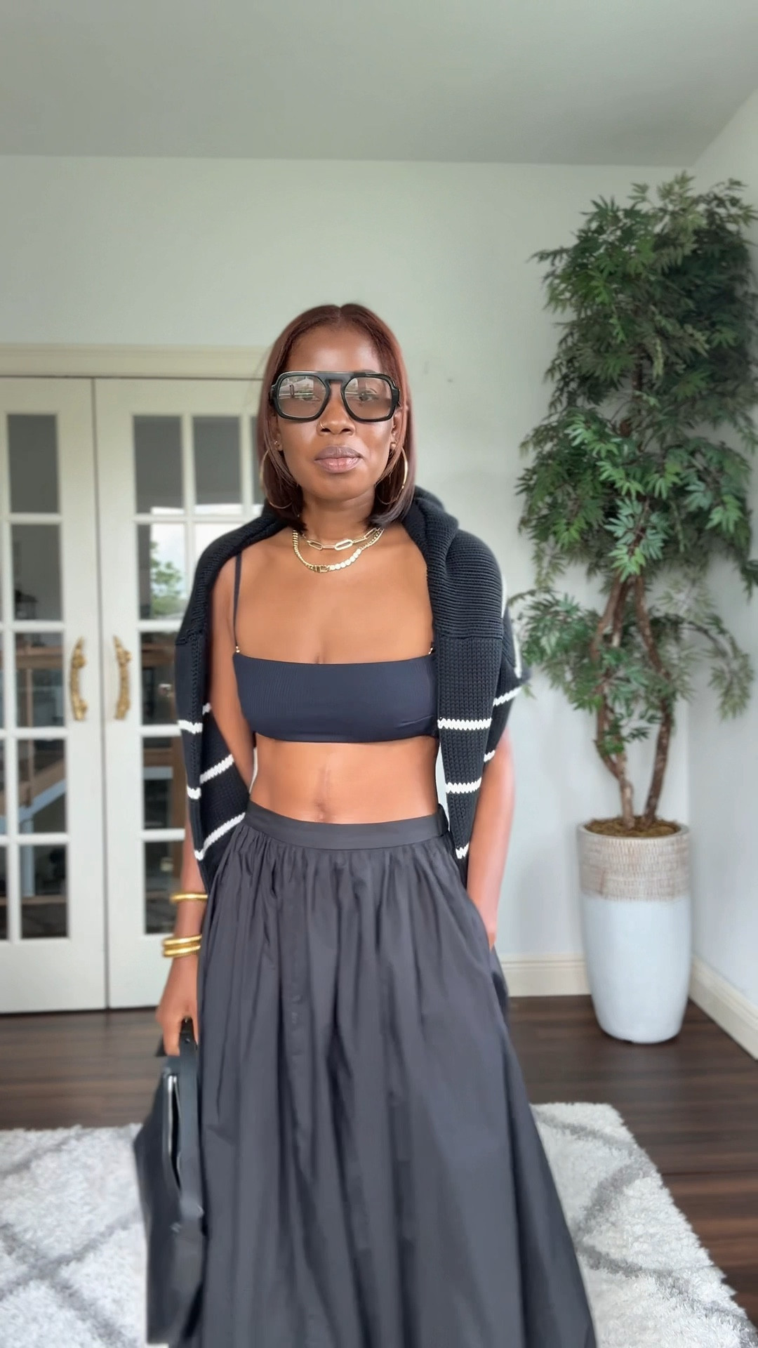 Black maxi bubble skirt preppy outfit with black  loafers 

#LTKStyleTip #LTKFindsUnder100