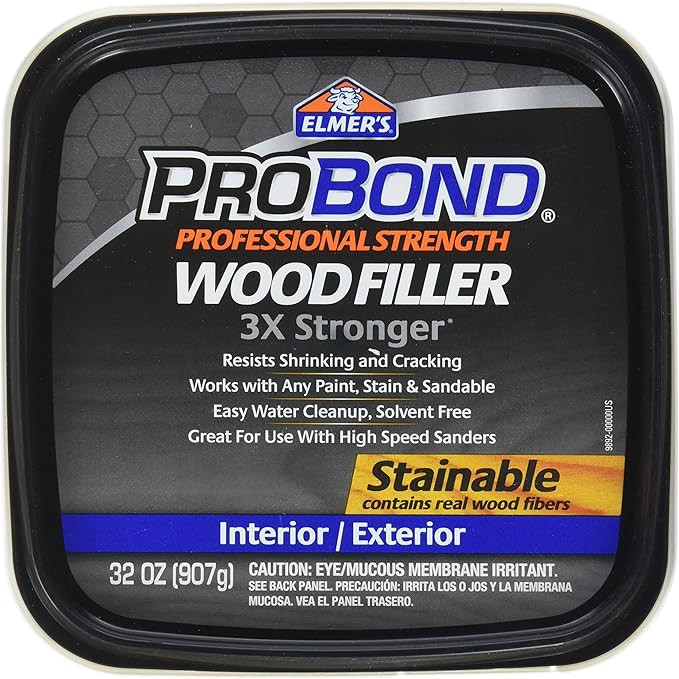 Elmers ProBond Professional Strength All Purpose Wood Filler, 32 Ounce Tub, Interior/Exterior Sta... | Amazon (US)