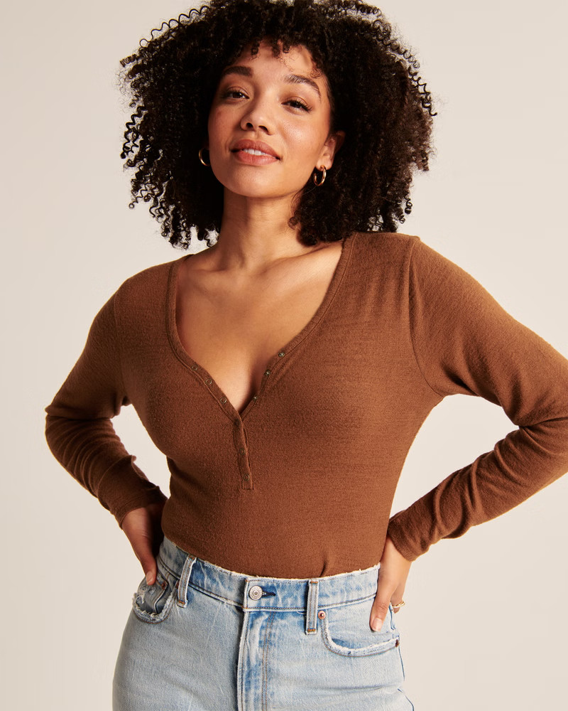 Long-Sleeve Cozy Henley Bodysuit | Abercrombie & Fitch (US)