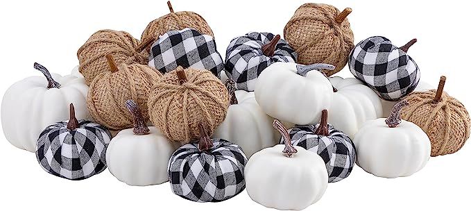 joybest 24pcs Mixed Artificial Pumpkins Assorted Size Color Harvest Pumpkins Set 12 White Foam Pu... | Amazon (US)