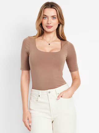 Fitted Double-Layer Elbow-Sleeve Scoop-Neck Top | Old Navy (US)