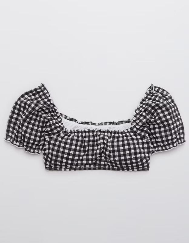 Aerie Gingham Puff Sleeve Bikini Top | American Eagle Outfitters (US & CA)