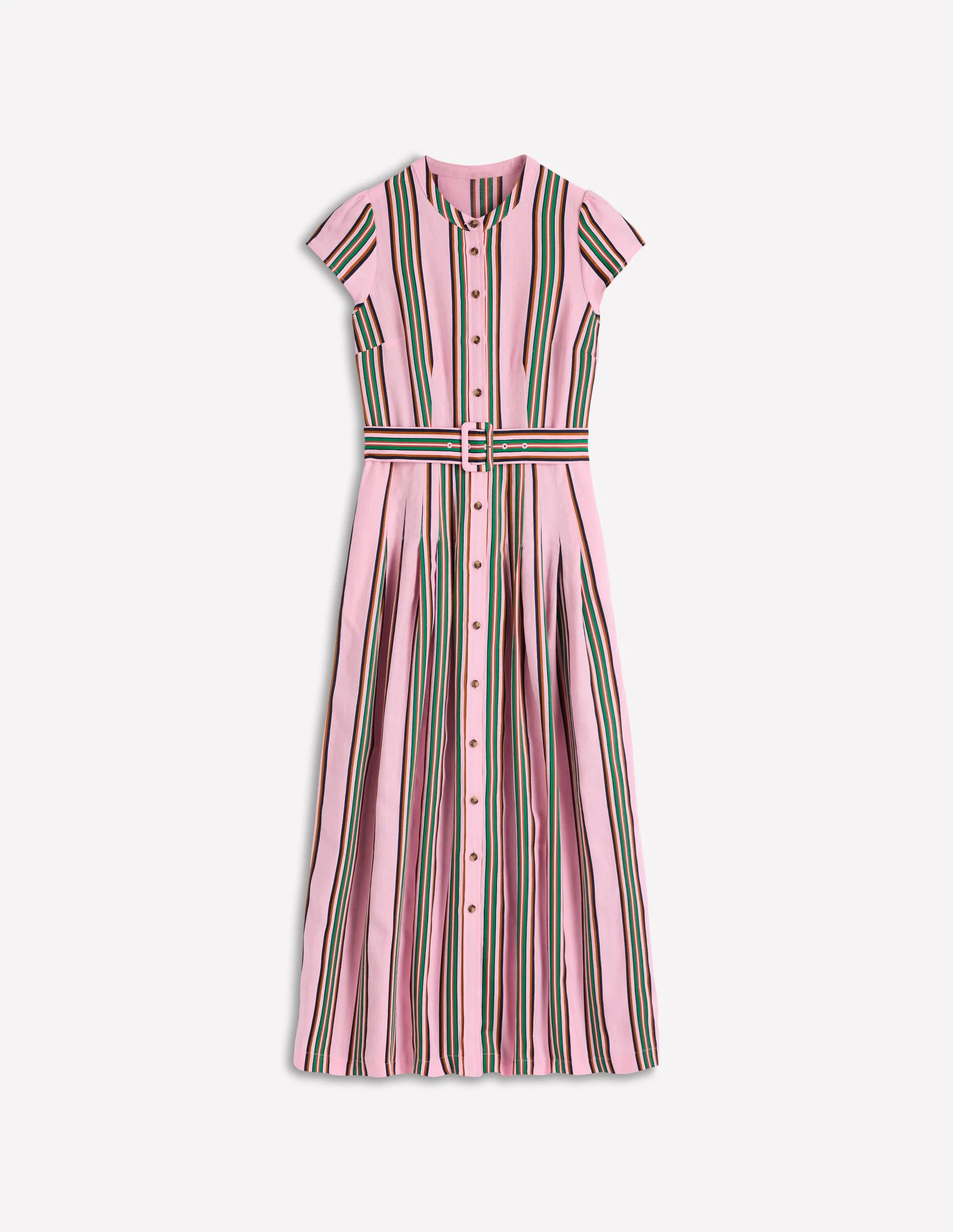 Arabella Linen Blend Dress-Pink, Rich Emerald Stripe | Boden (US)