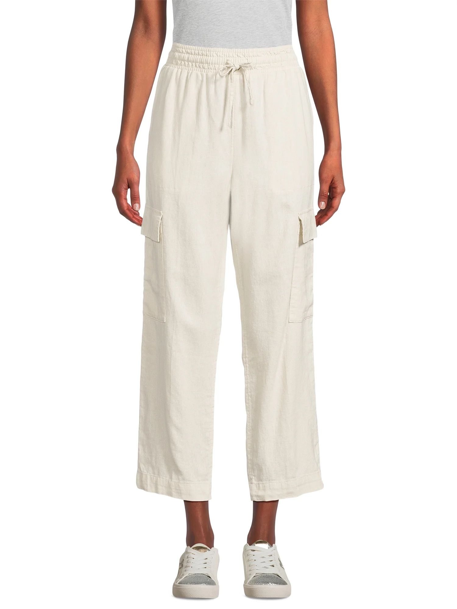 Time and Tru Women's Linen Blend Cropped Cargo Pants, 28" Inseam, Size XS-XXXL - Walmart.com | Walmart (US)