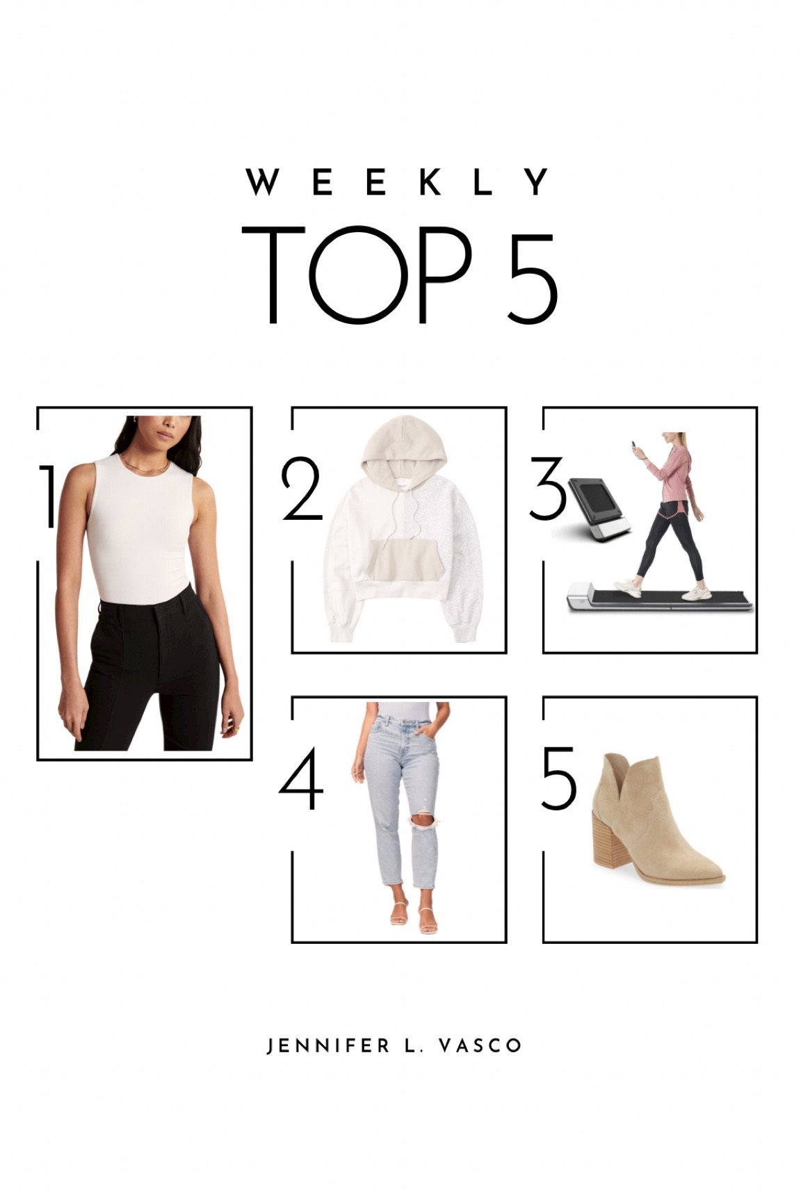Jennifer’s weekly top sellers

- the best white bodysuit
- the perfect cropped fall hoodie
- walking pad for stand up desk
- the wear everywhere mom jean
- fall booties for all outfits

#LTKstyletip #LTKunder50 #LTKunder100