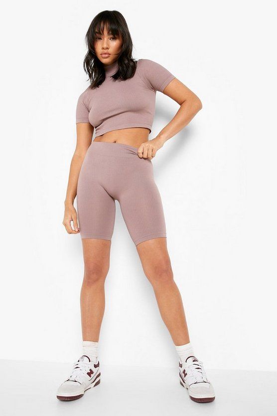 Recycled Ribbed Seamless High Neck Top | Boohoo.com (US & CA)