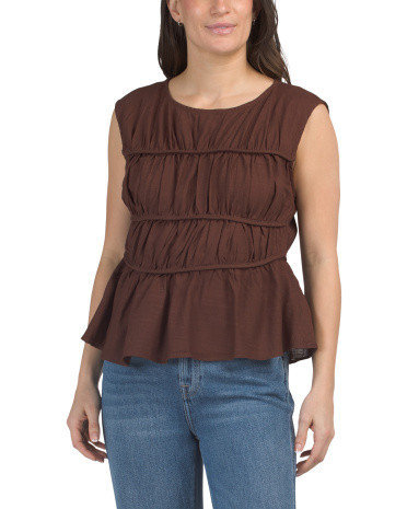 Linen Blend Shirred Sleeveless Top for Women | Rayon/Cotton | Marshalls