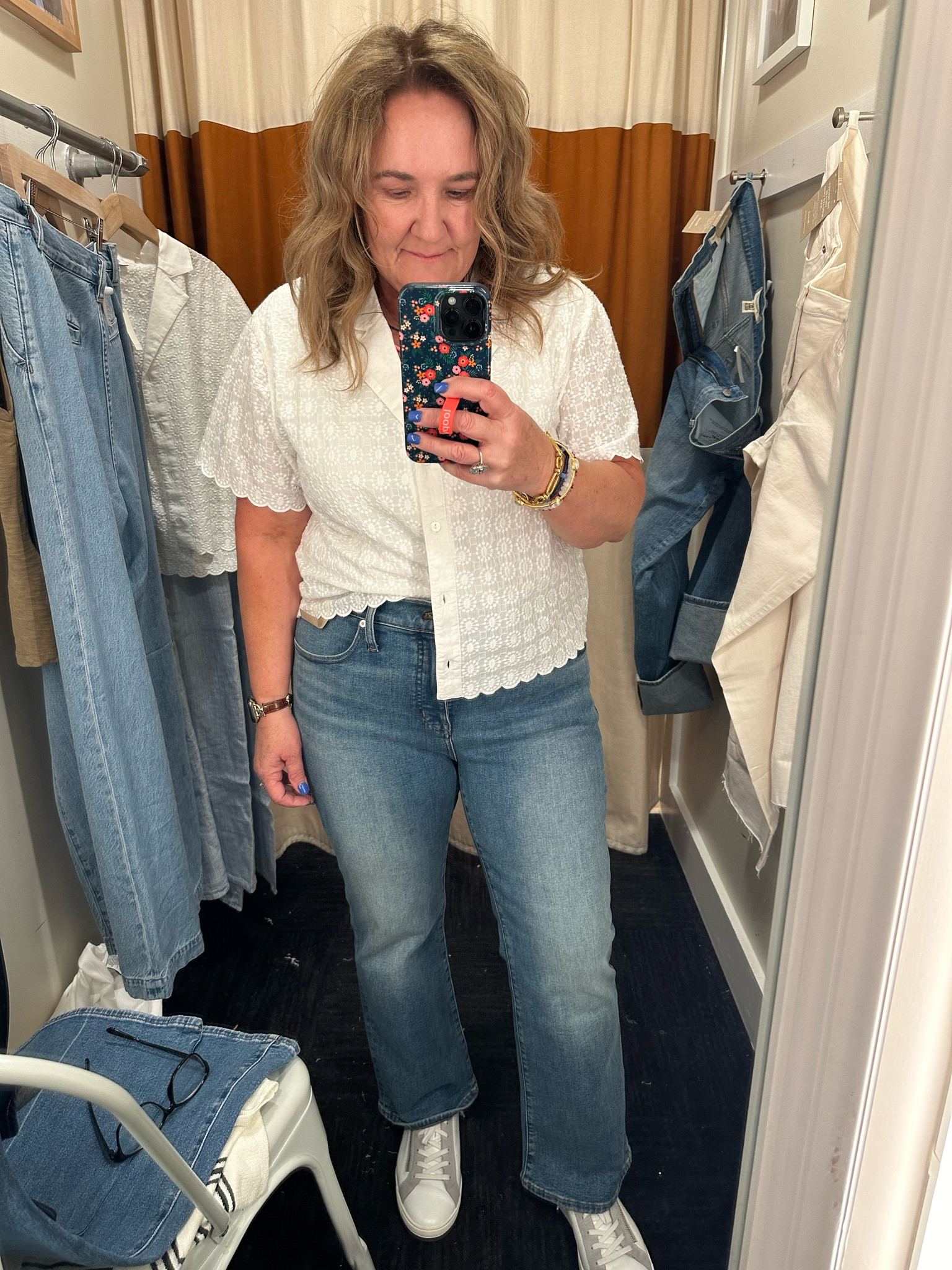 The kick flare is a classic denim. I’m wearing a 31 reg. 
The weight of the denim on these is substantial. Not a summer weight? But more 3 season. A classic Jean. The less expensive wash is a lighter weight better for summer. 

Also linking the full length with a side slit. Very cool. I’d need a heel though with the full length. Or buy petite  

Grab this blouse! It’s beautiful! 

#LTKSaleAlert #LTKFindsUnder100 #LTKxMadewell