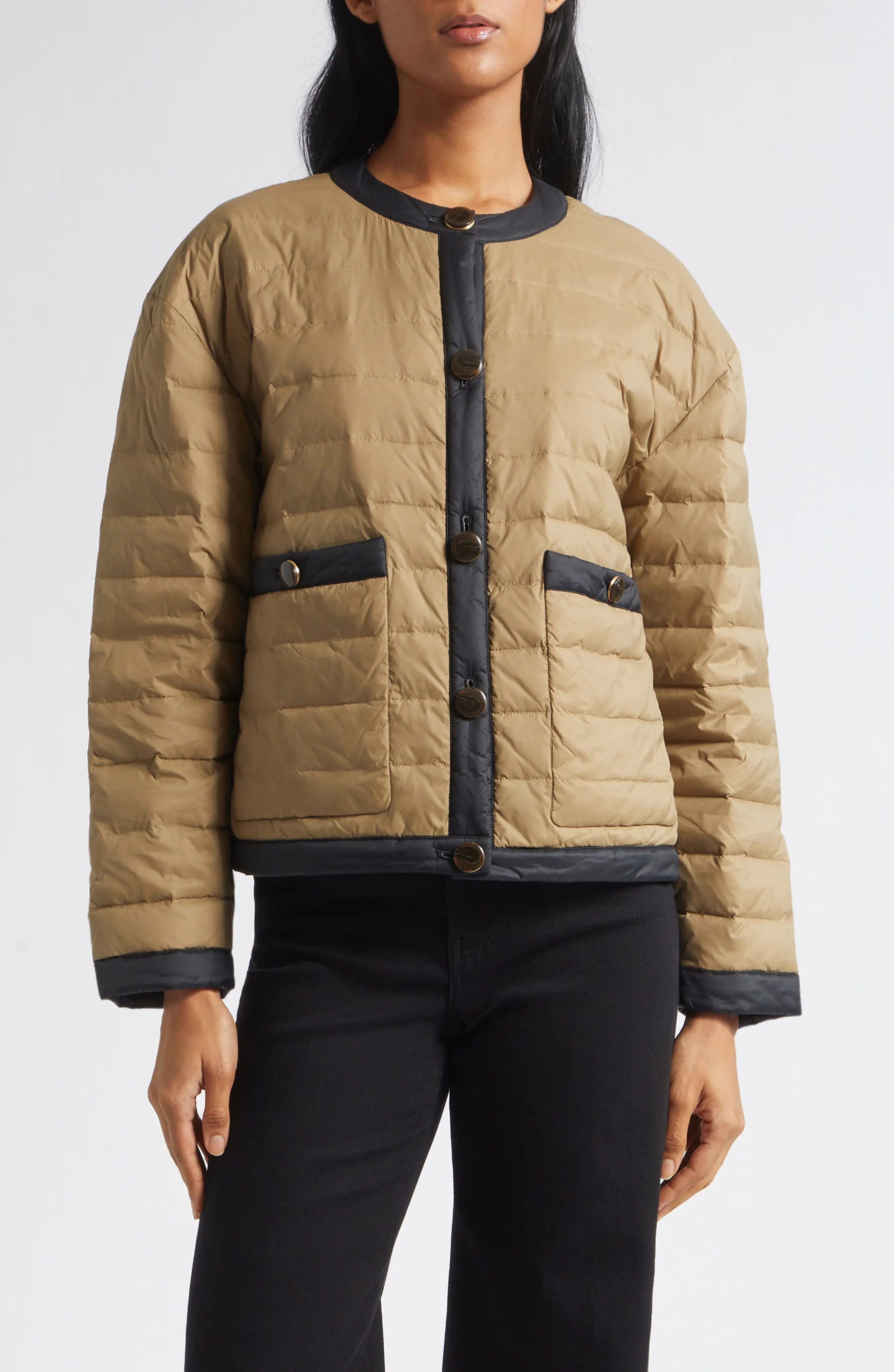 Veronica Beard Pearson Down Dickey Jacket in Desert Taupe Black at Nordstrom, Size Small | Nordstrom