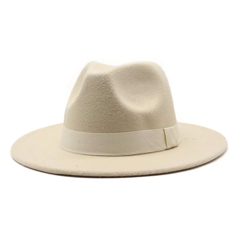 esafio Women Wide Brim Warm Wool Fedora Hat Retro Style Belt Men Panama Hat,Beige | Walmart (US)