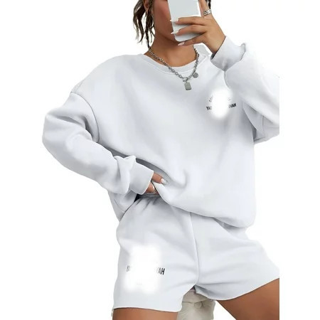 2pcs Casual Round Neck Long Sleeve White Women Two-piece Outfits (Women s) | Walmart (US)