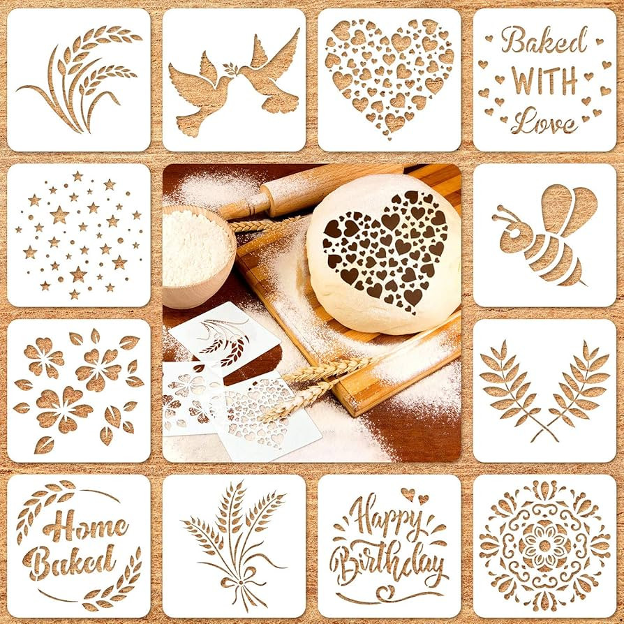 12 Pieces Stencil for Bread Artisan Bread Stencils Baking Stencil Set Cook Stencil Baking Templat... | Amazon (US)