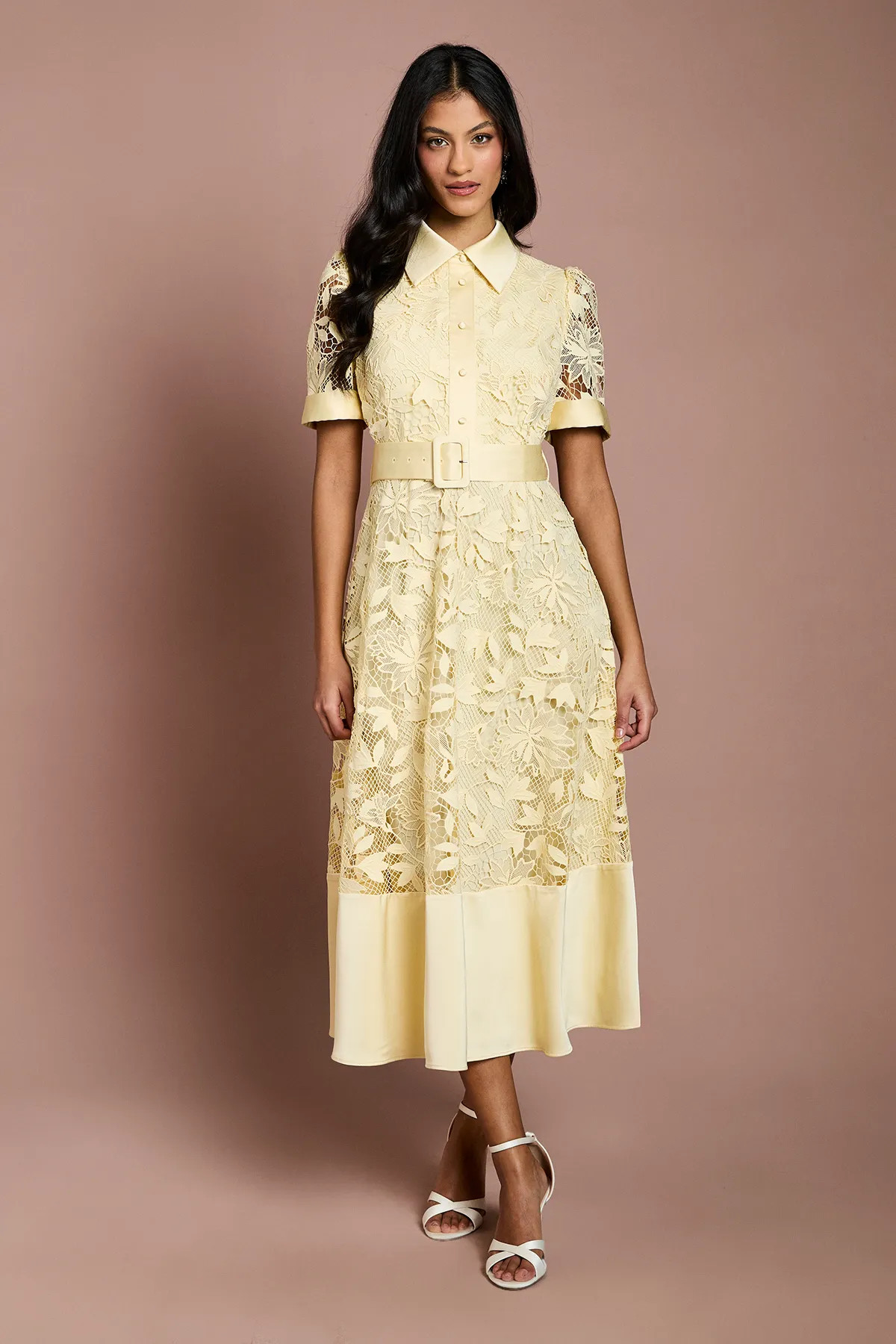 Lemon Coast Petite Satin Trim Lace Shirt Midi Dress | Coast | Coast UK & IE