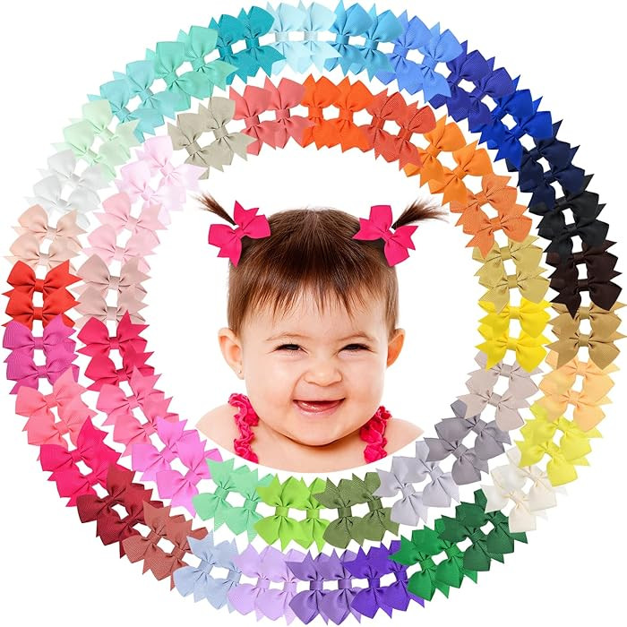 Hair Clips for Girls 100PCS - 2" Fully Lined Tiny Bows, Alligator Clips for Infants and Toddlers ... | Amazon (US)