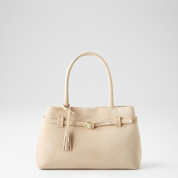 Isabella Belted Suede Handbag | Mark and Graham