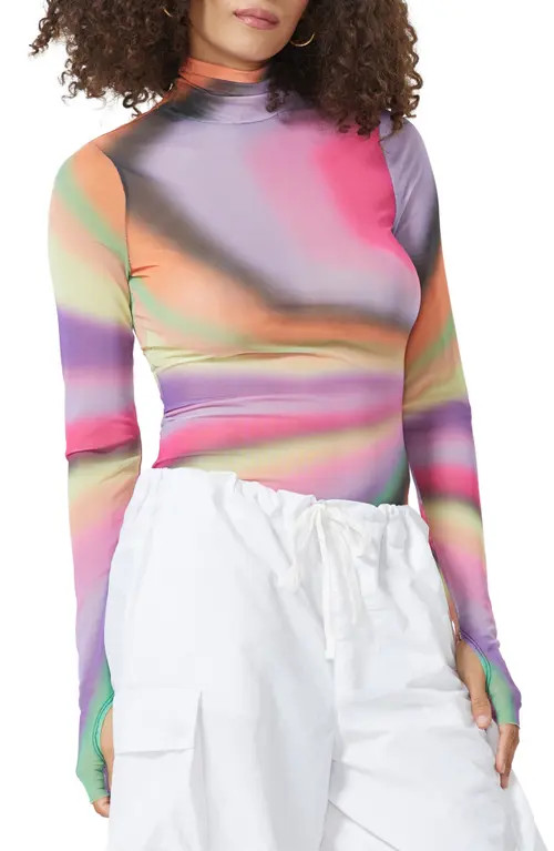AFRM Zadie Turtleneck Mesh Top in Mod Stripe at Nordstrom, Size X-Small | Nordstrom