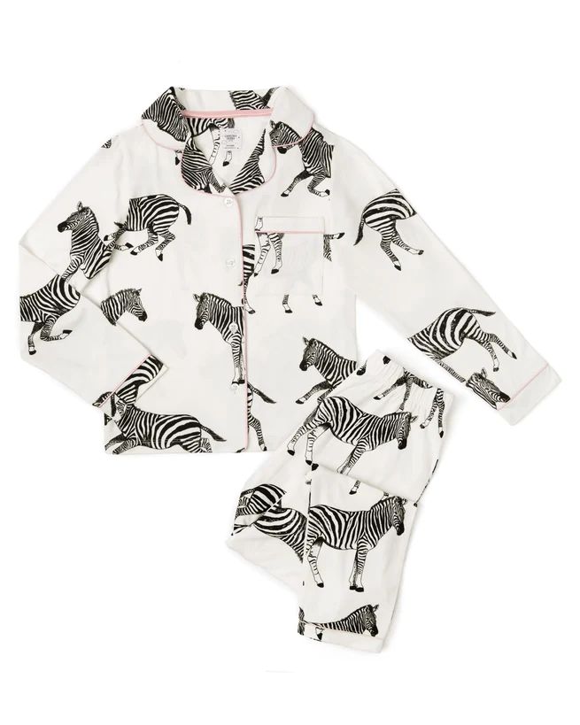 Kids' White Zebra Button Up Pyjama Set | Chelsea Peers NYC