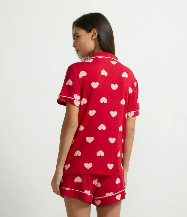 Pijama Americano Curto em Viscolycra com Estampa de Corações Vermelho - Lojas Renner | Renner (BR)