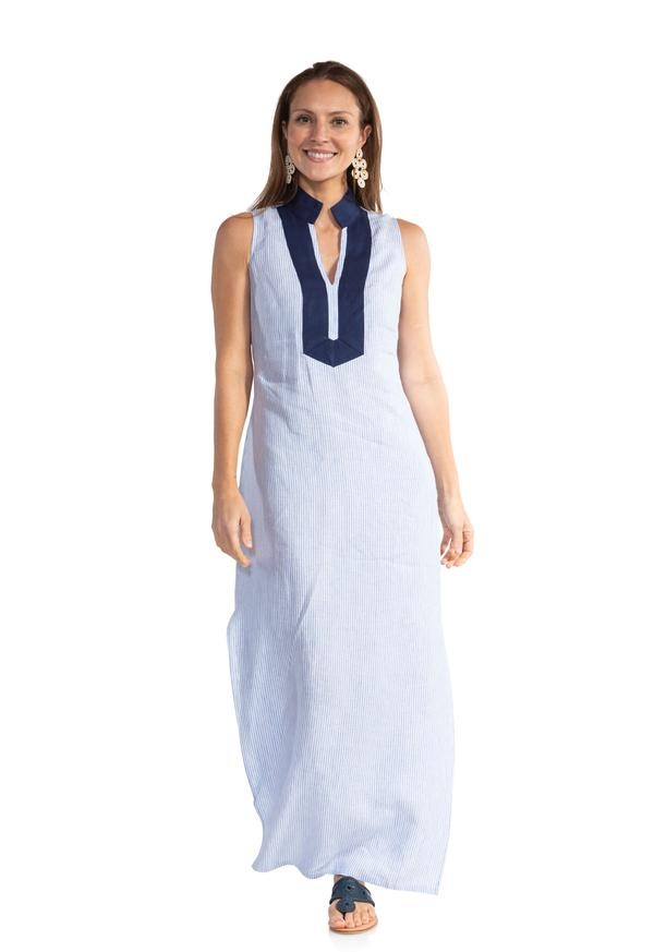 Stripe Linen Sleeveless Classic Maxi Tunic | Sail to Sable