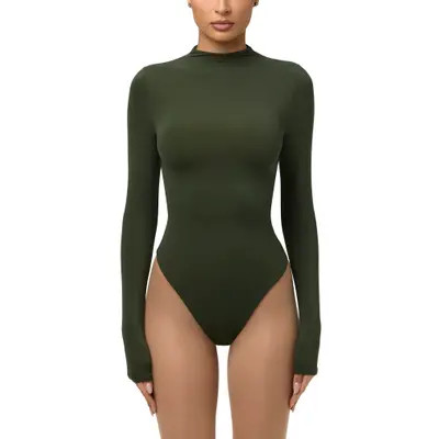 Naked Wardrobe Naked Long Sleeve Bodysuit in Taupe at Nordstrom, Size Large | Nordstrom