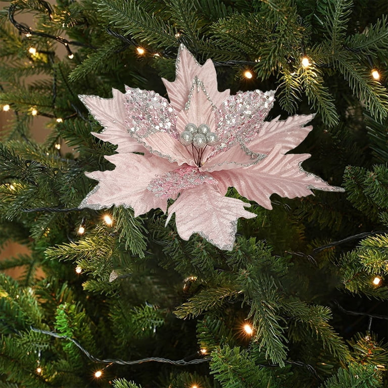 Anhility Large Christmas Poinsettia Flowers Artificial Glitter Christmas Tree Hanging Poinsettia ... | Walmart (US)