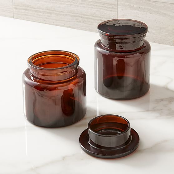 Apothecary Glass Bath Accessories, Amber, Small and Large Canisters, Set of 2 | West Elm (US)