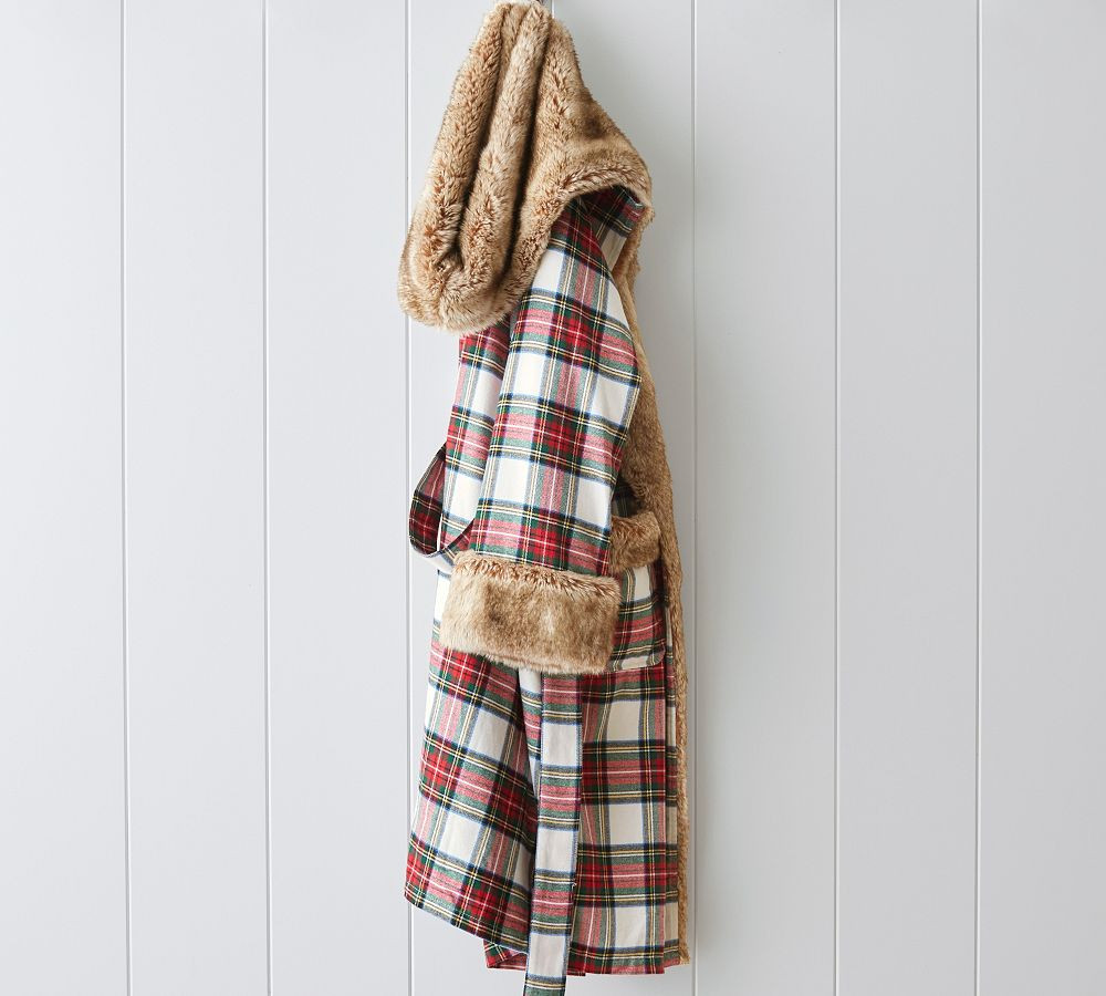 Stewart Plaid Flannel Faux Fur Robe | Pottery Barn (US)