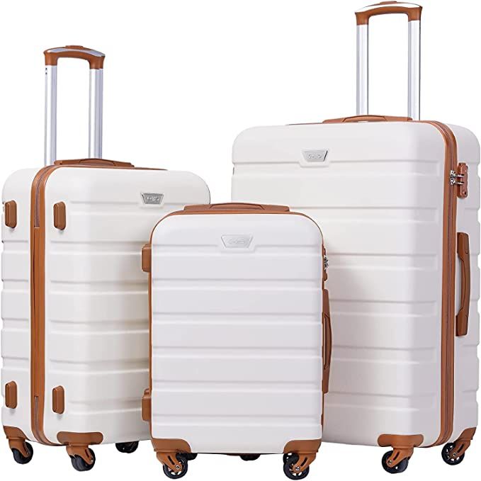 Coolife Luggage 3 Piece Set Suitcase Spinner Hardshell Lightweight TSA Lock 4 Piece Set | Amazon (US)