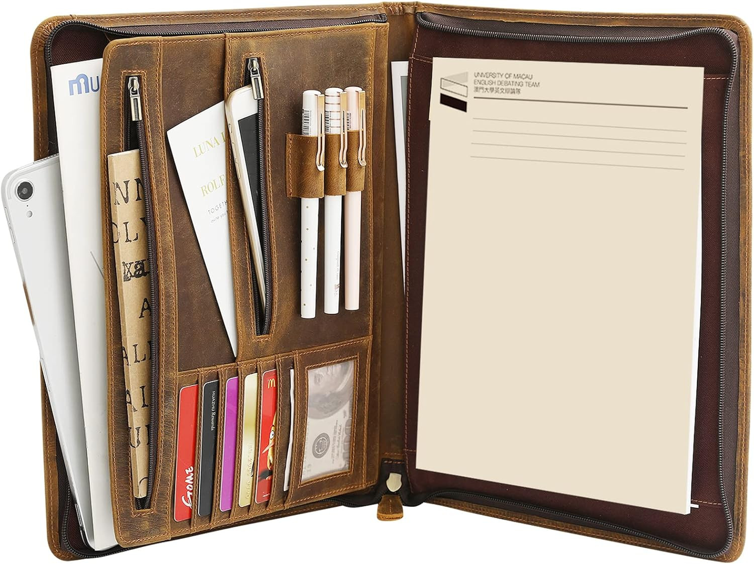 Ringsun Leather Portfolio Organizer with Zipper for Men Women, Leather Padfolio Business Resume L... | Amazon (US)