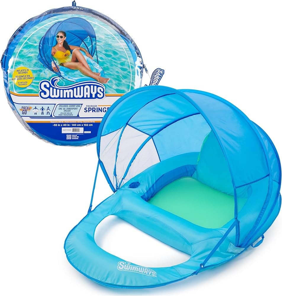 SwimWays Spring Float Premium Recliner with Canopy Pool Lounger, Inflatable Pool Floats Adult wit... | Amazon (US)