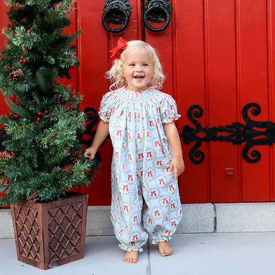 Bow Wreath Smocked Long Bubble | Classic Whimsy