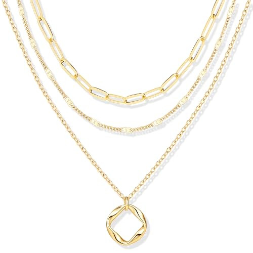 Layered Necklaces for Women,14k Gold Plated Dainty Stackable Choker Necklaces for Women,Trendy Layering Circle Paperclip Chain Pendant Jewelry Set Gifts | Amazon (US)