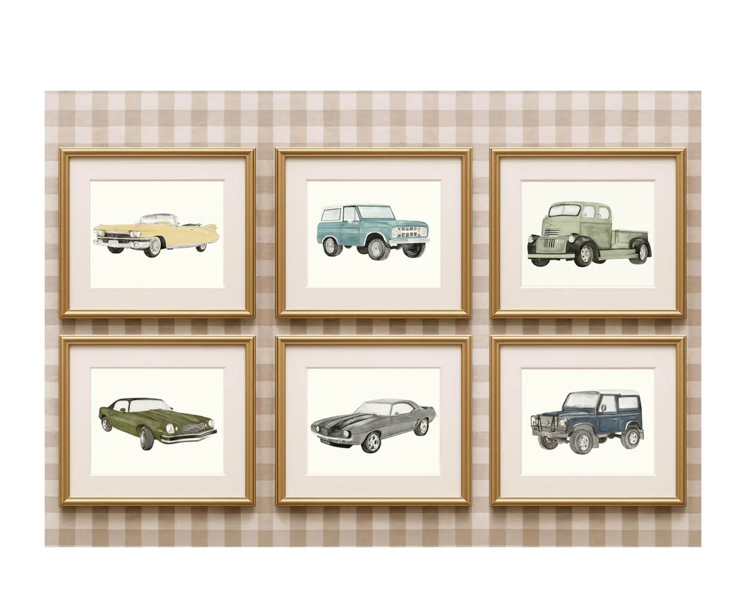 Classic Car Prints, Car wall decor, Car nursery theme, watercolor vehicles, watercolor cars, race... | Etsy (US)