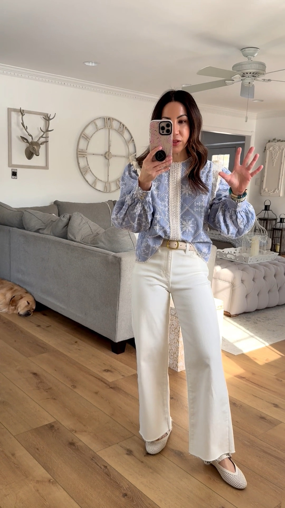 Small top. 25 white jeans. White denim. Shoes TTS.

#LTKPetite #LTKOver40