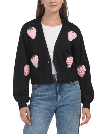 Long Sleeve 3d Strawberry Cardigan | TJ Maxx