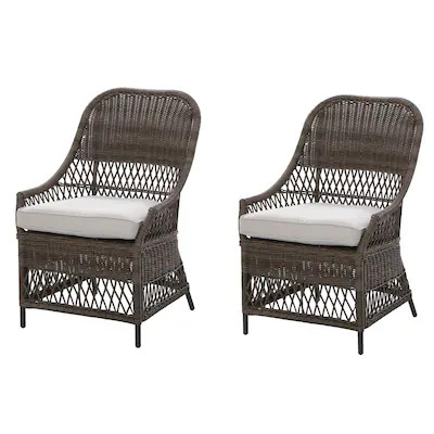 allen + roth Maitland Set of 2 Wicker Brown Steel Frame Stationary Dining Chair with Cream Cushio... | Lowe's