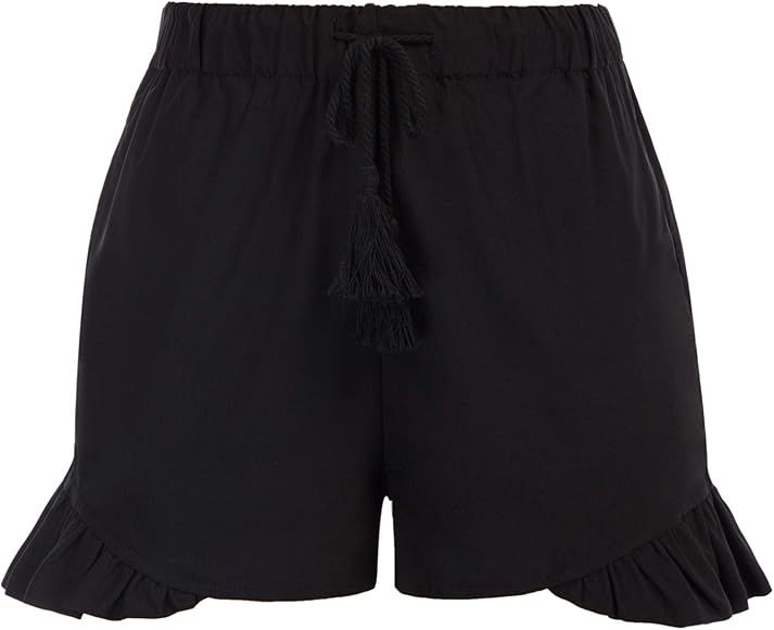 LIUMILAC Womens Elastic Waist Drawstring Casual Ruffle Summer Shorts with Pockets | Amazon (US)