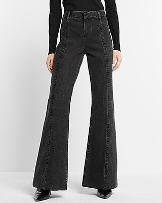 Mid Rise Washed Black Front Seam 70s Flare Jeans | Express