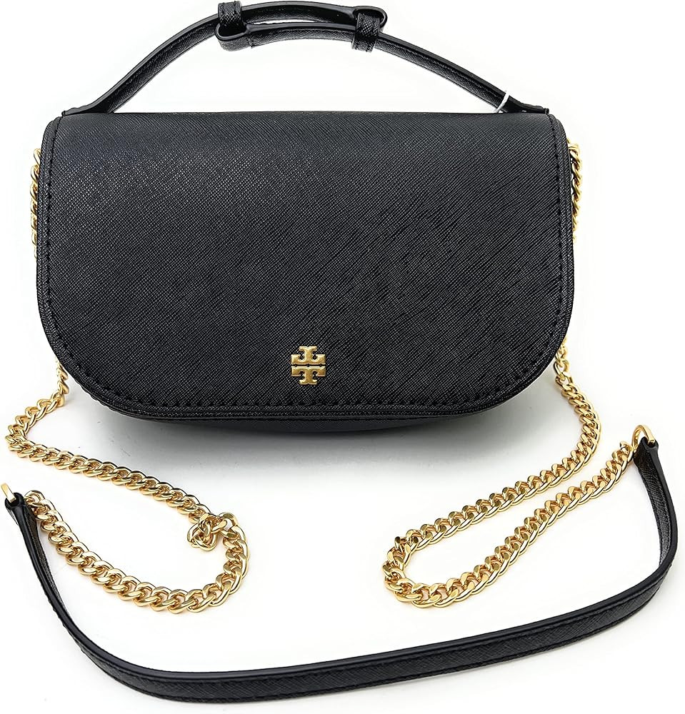 Tory Burch Emerson Top Handle Women's Saffiano Leather Crossbody Bag (Black) | Amazon (US)