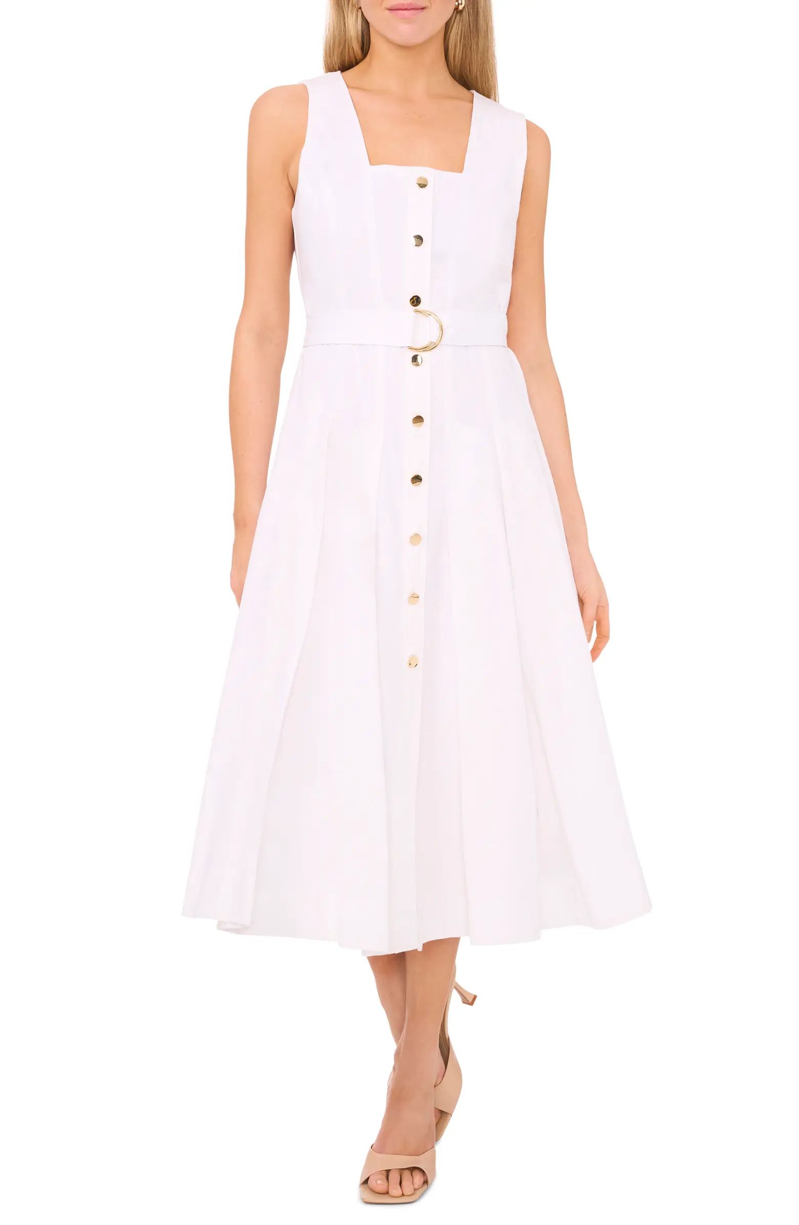 Belted Linen Blend A-Line Dress | Nordstrom