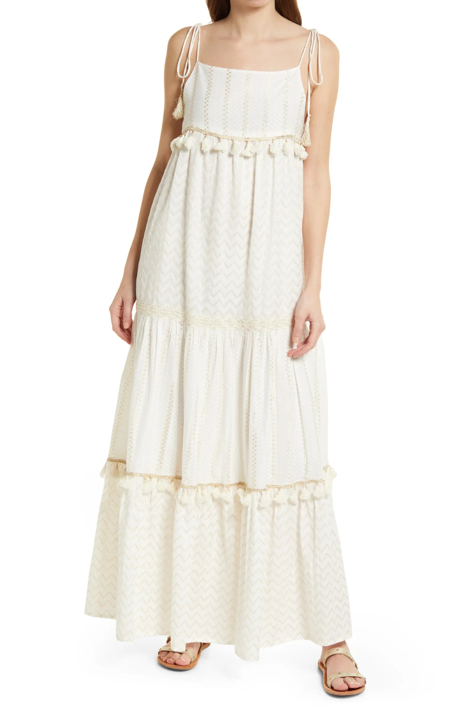 Raga Tahani Eyelet Tiered Tie Shoulder Maxi Dress | Nordstrom | Nordstrom