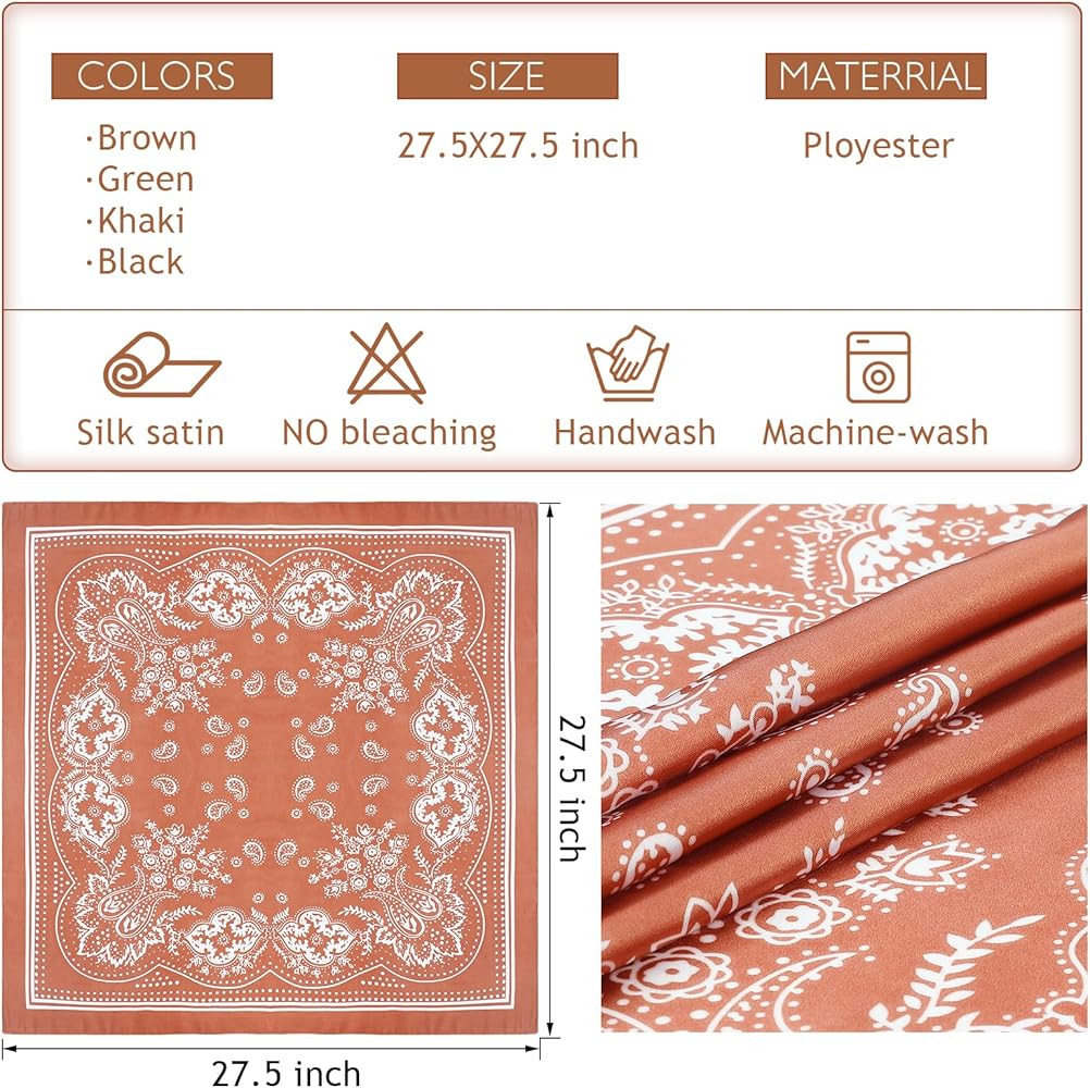Fishinsea 4 Pcs 27.5'' x 27.5'' Large Bandanas Silk Square Head Scarfs Scarves Bandanas Neck Scar... | Amazon (US)