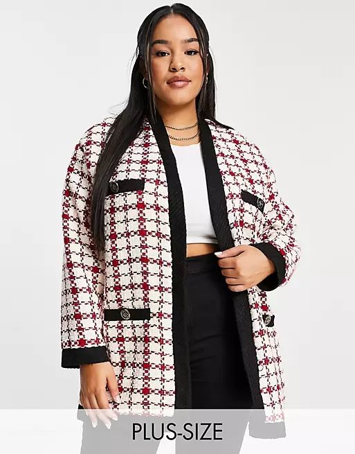 River Island Plus boucle check cardigan co-ord in red | ASOS (Global)